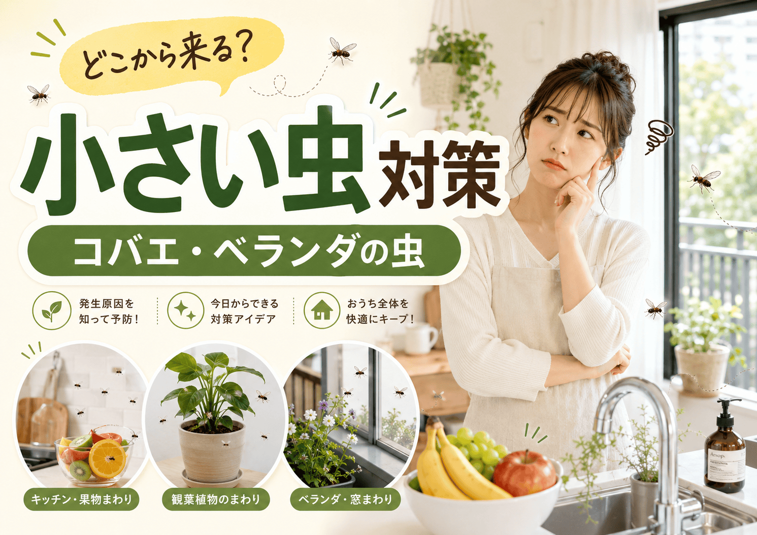 「また来た…」鬱陶しいコバエどこから来てるの？｜キッチン・家の中・ベランダの虫対策  